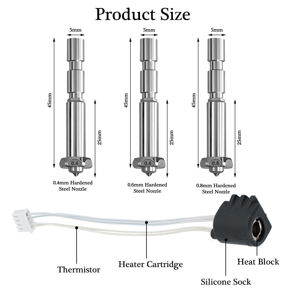 0,4 mm ekstruder Hoend Kit for Kobra 3 Max, zintegrowana dysza do szybkiej wymiany z hartowanej stali z 2 wymiennymi końcówkami i dyszą ze stali hartowanej (0,6 i 0,8), drukarka 3D Kobra 3 Max Combo