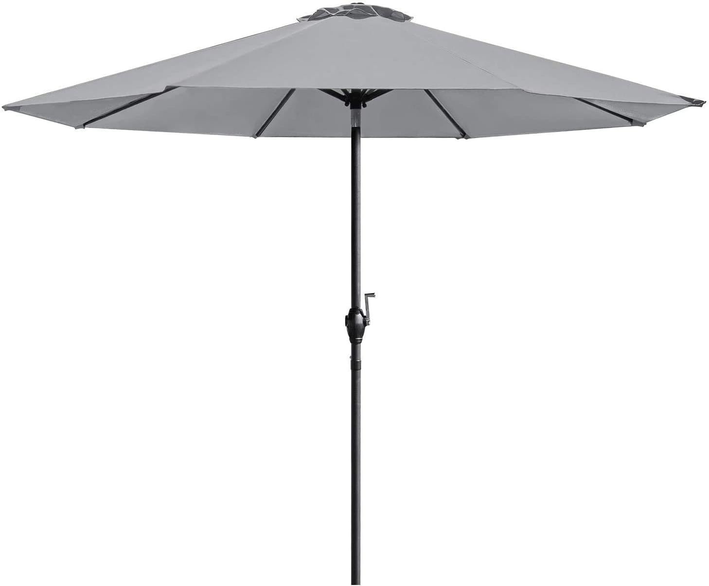 Homall 9 Ft Patio Umbrella Table Umbrella Outdoor Market Straight Umbrella with Tilt Adjustment, 8 Sturdy Ribs (Gray)