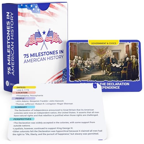 75 Milestones in American History Flashcards – U.S. Historical Events Study Cards for Students & Teachers – Government, Civics & U.S. History...