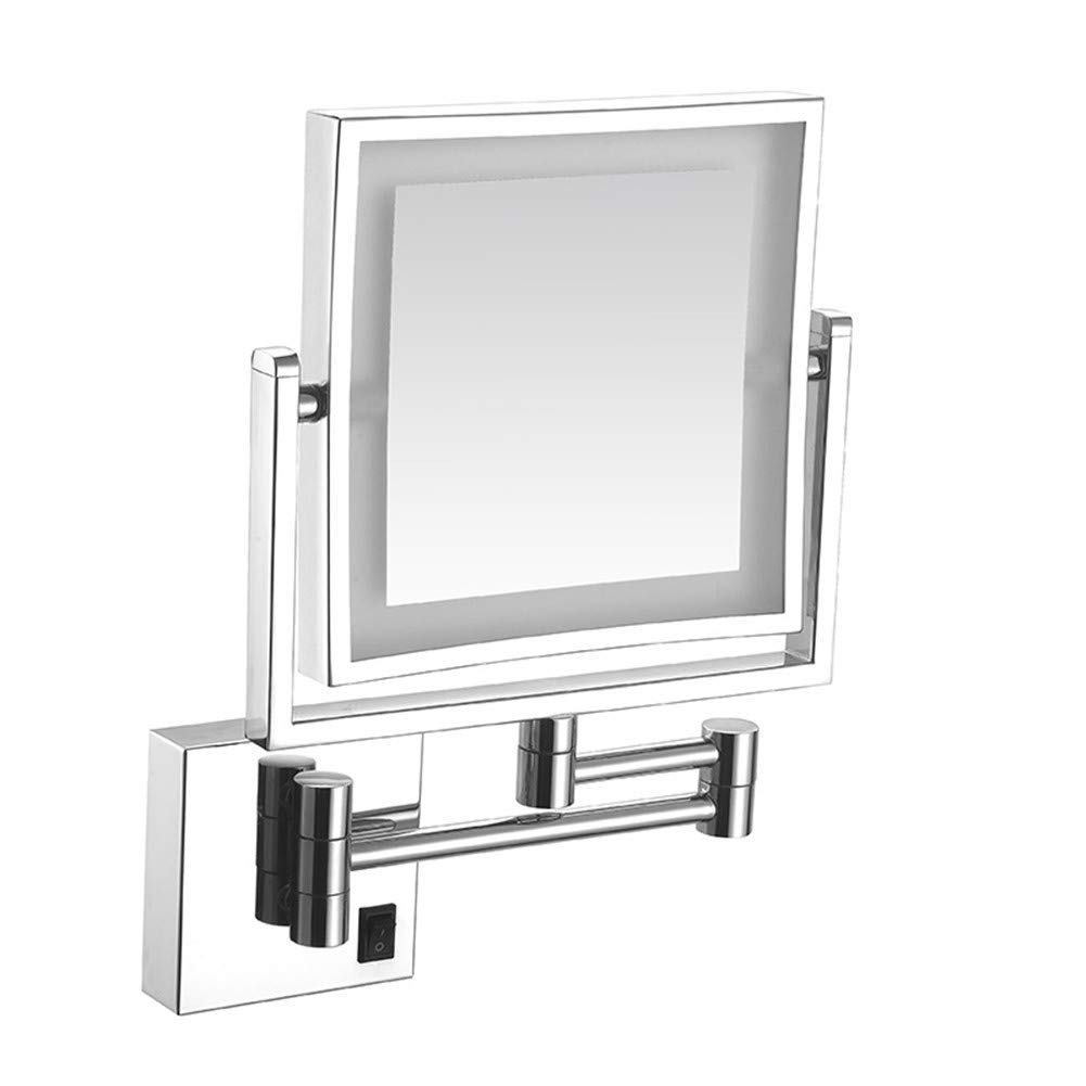 Specchio per il trucco Girevole Allungabile su entrambi i lati Specchio ingranditore 3X Specchio cosmetico quadrato pieghevole illuminato a LED (Colore: Trafilatura di nichel, Dimensioni (Trafilatura