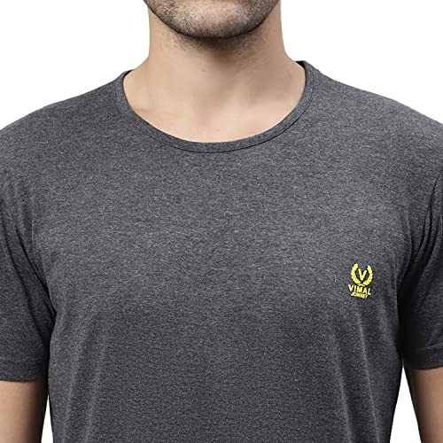 Image of Mack Jonney Men Round Neck Cotton Solid Regular Fit T-Shirt-T Anthraa 01-P