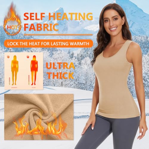 WOWENY Thermal Tank Top for Women Fleece Lined Thermal Shirts Sleeveless Tops Camisole Warm Base Layer Vest Cold Weather2