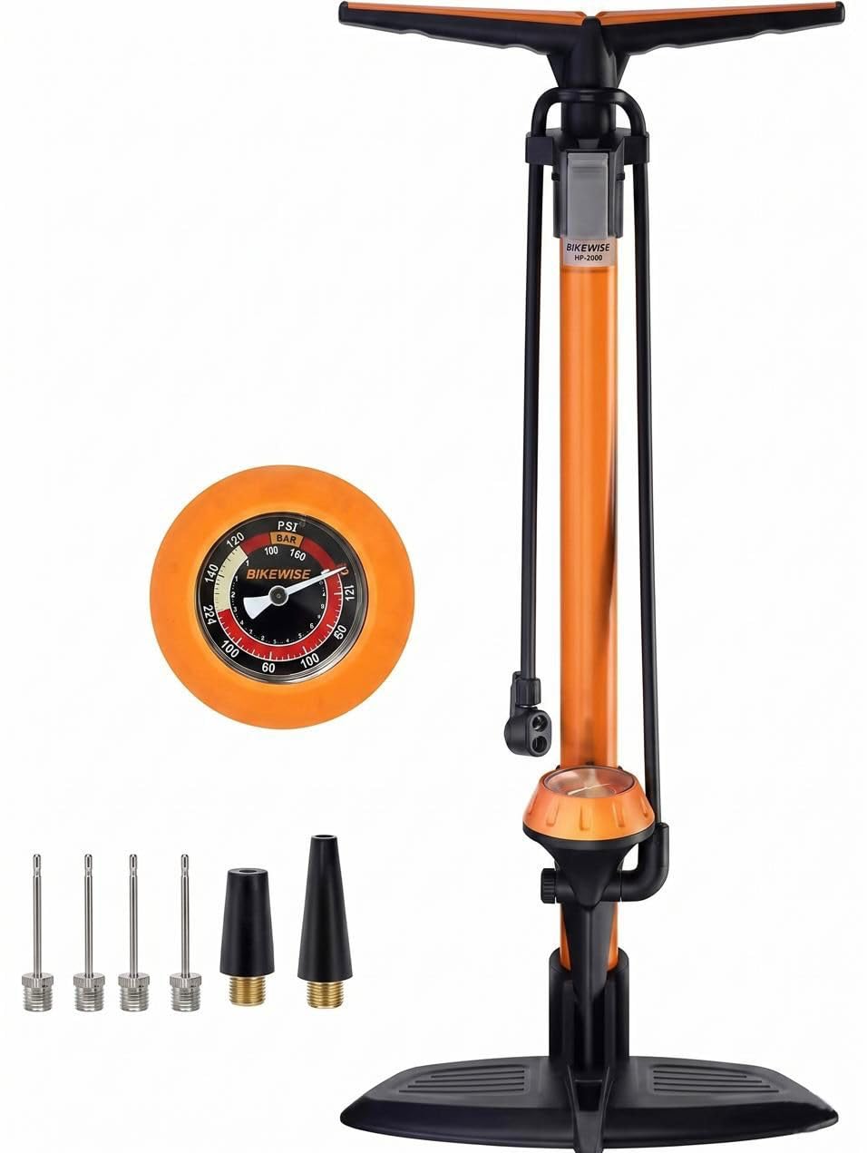 Pompe à vélo à pied NOVAGO 160 PSI avec manomètre et double valve Presta Schrader