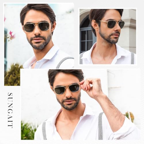 Image of SUNGAIT Real Glass Lens Sunglasses Military Style Pilot Aviator HD Shades with Upgraded Spring Hinge Bayonet Temples