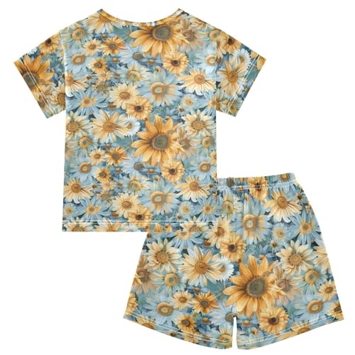 ALAZA Daisy Flowers Sunflowers Pajama Set Short Sleeve Sleepwear Soft Lounge Nightwear2
