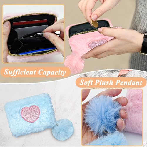 Women Wallets, Soft Ladies Purse Heart-Shaped Pattern Portable Zipper Small Purse with Cute Ball for Bank Cards, ID Cards, Cash, Coin Purses for Women (Blue)4