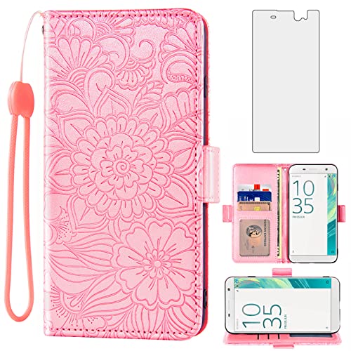 Compatible with Sony Xperia XA Ultra Wallet Case and Tempered Glass Screen Protector Card Holder Stand Magnetic Leather Flip Cell Accessories Phone Cover for Experia C6 F3213 F3216 Women Men Rose Gold