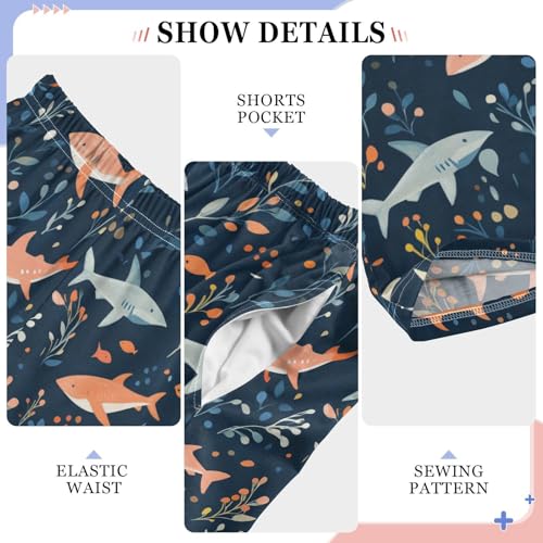 Boys' Pants Blue Ocean Sharks Leaves Long Bottoms Jogger Pants Elastic Waist Trousers with Pockets S-XL4