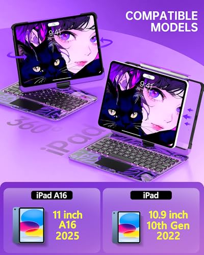 Image of Intermerge Clear iPad A16 11th (2025) & 10th Generation 10.9 inch Case with Keyboard, 360 Transparent Multi-Touch Trackpad, 7-Color RGB Keyboard, Pencil Holder, Type-C, Power Indicator, Neon Pulse