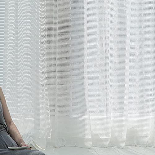 2 Panels Semi Sheer Curtains White Window Treatment Voile Curtain Pencil Pleat for Living Room Bedroom Kitchen Balcony,White,W200xL270cm - Image 2