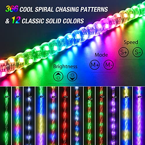 Nilight 2Pcs 3Ft Spiral Rgb Led Whip Light W/Rgb Chasing/Dancing Light Rf Remote Control Lighted Antenna Whips For Can-Am Atv Utv Rzr Polaris Dune Buggy 4 Wheeler Offroad Jeep Truck, 2 Year Warranty #TOP1