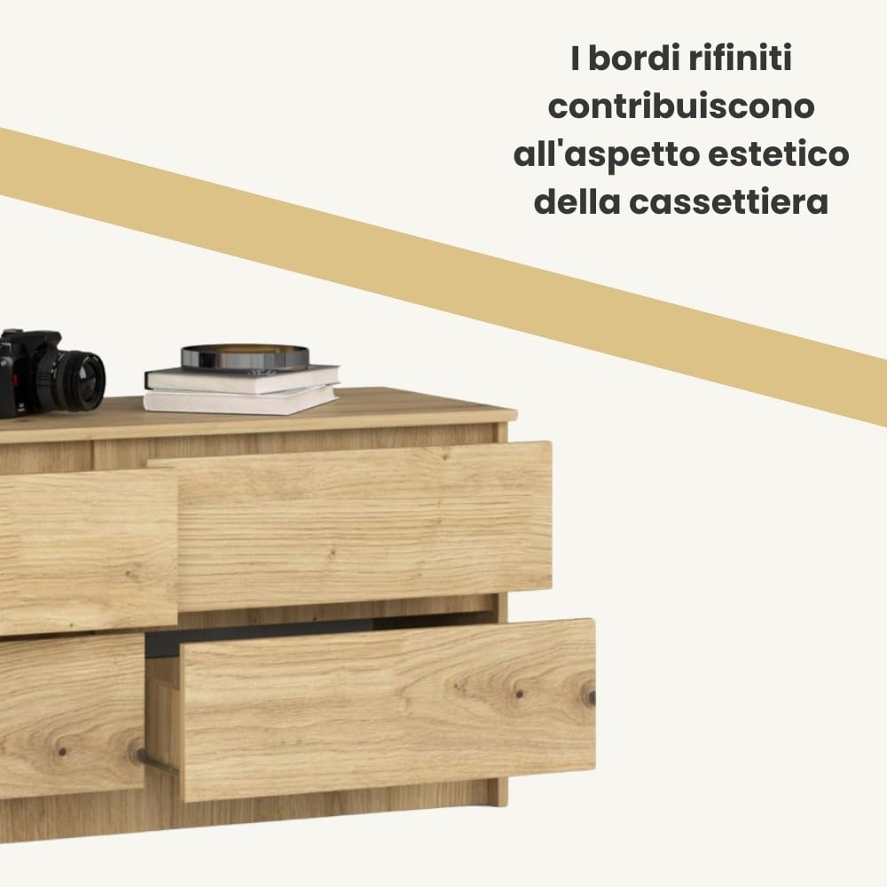 AKORD Cassettiera K-120 con 4 Cassetti | Moderna Mobiletto per Soggiorno Sala da Pranzo Camera da Letto Corridoio Bagno | Armadio Cameretta | 120x55x40 cm |Handgemaakt Eiken