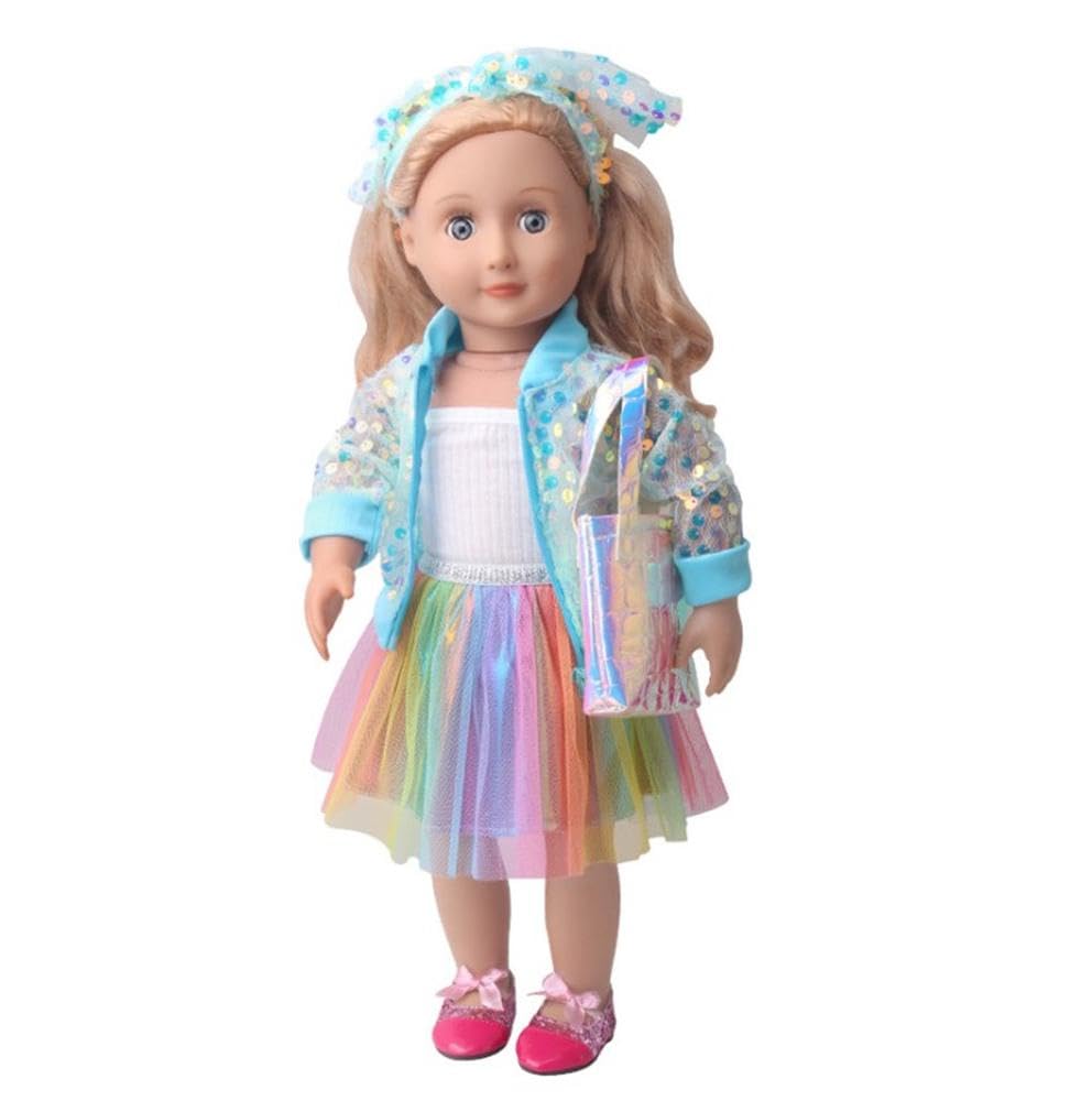 NIXNUT Doll Clothes Dress Vest Colorful Skirt Sequined Jacket Spring Fashion Clothing for American Girl Doll 18-inch with Hairband
