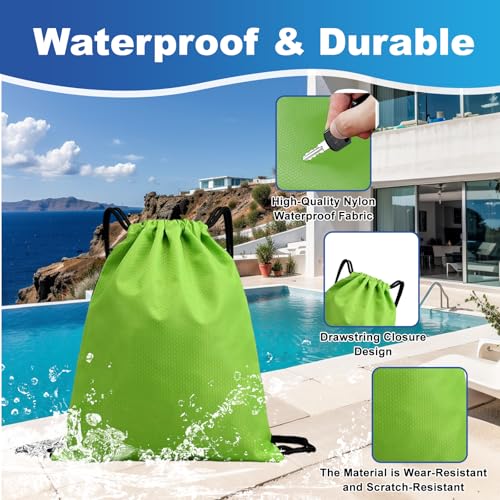 Image of 2-Pack Waterproof Drawstring Backpacks, Soccer-Texture Oxford Fabric, 16.9 inch x 13.8 inch, Lightweight 0.19 lb Each, No Eyelets, Gym & Marathon Gear Sacks(Green)