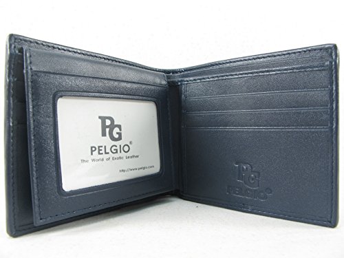Image of Pelgio Genuine Crocodile Alligator Backbone Skin Leather Bifold Wallet ([B1] 6 Card Slots + 2 ID Windows + 2 Compartment for Bills, Cobalt Blue)