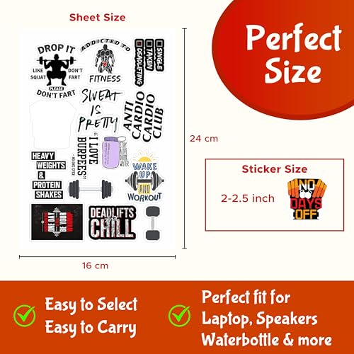 59-Pack Fitness Stickers – Waterproof Gym Stickers for Laptop, Journal, Diary, Scrapbook, Guitar & Mobile Phone – Residue-Free Vinyl Stickers