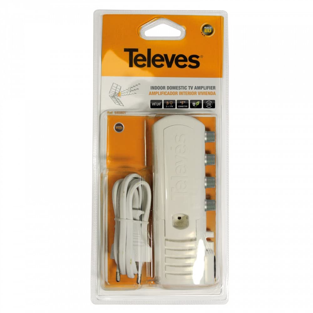 Amplificatore TV TELEVES 545901 3 Uscite (2+TV) | VHF/UHF Con Filtro LTE E Regolazione Automatica