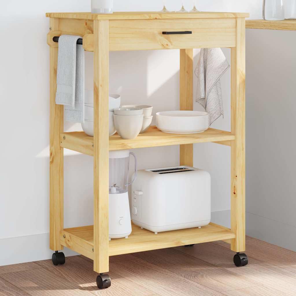 vidaXL Küchenwagen, Servierwagen mit viel Stauraum, Beistellwagen für Küche Wohnzimmer Badezimmer, Trolley Küche Küchenregal Gemüsewagen, Massivholz Kiefer