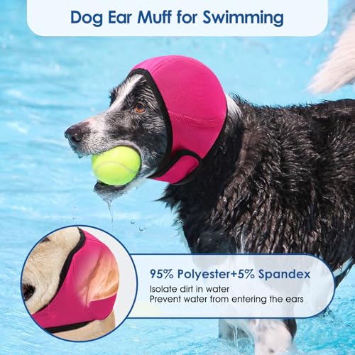 Image of Dog Ear Wraps Dog Calming Hoodie Anxiety Relief Ear Cover for Dogs | Water Resistant Noise Protection Ears Muffs for Firework, Grooming, Thunderstorms, Swimming, Bathing, Hot Pink M