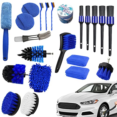 Kit de limpieza de coche, kit de limpieza de coche de 30 piezas, kit de limpieza de coche de diseño ergonómico con mango humanizado y mango cómodo set limpieza coche cepillo limpieza coche para