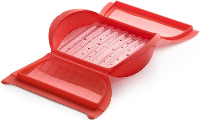 Lékué - Steam Case with Draining Tray for 3 to 4 Person, 1400 ml, Red