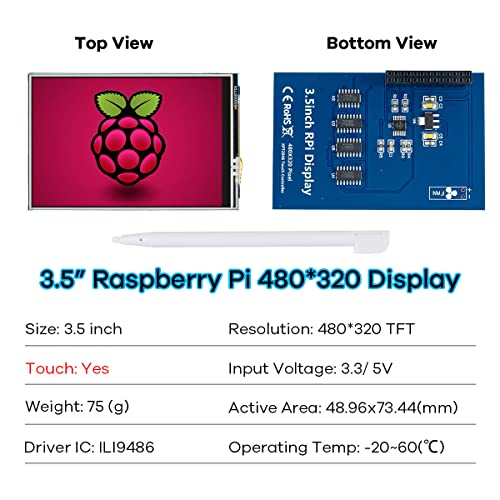 Image of Hosyond 3.5 Inch 480x320 Touch Screen TFT LCD SPI Display Panel for Raspberry Pi B, B+, 2B, 3B, 3B+,4B, 5