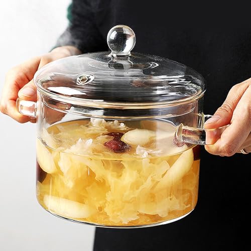 Image of Healeved Glass Simmer Pot for Stove Top 1.350L /45.65oz Clear Glass Stovetop Pot Soup Saucepan with Lid Cooking for Pasta Noodle, Soup, Milk