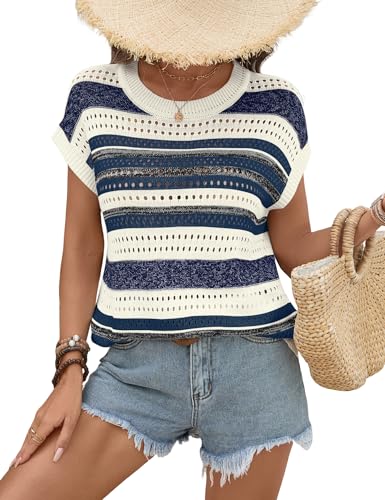 Image of Ivicoer Womens Spring Summer Tops Crochet Cap Sleeve Sweater Hollow Out Beach Vacation Clothes Trendy 2026 Loose Fit