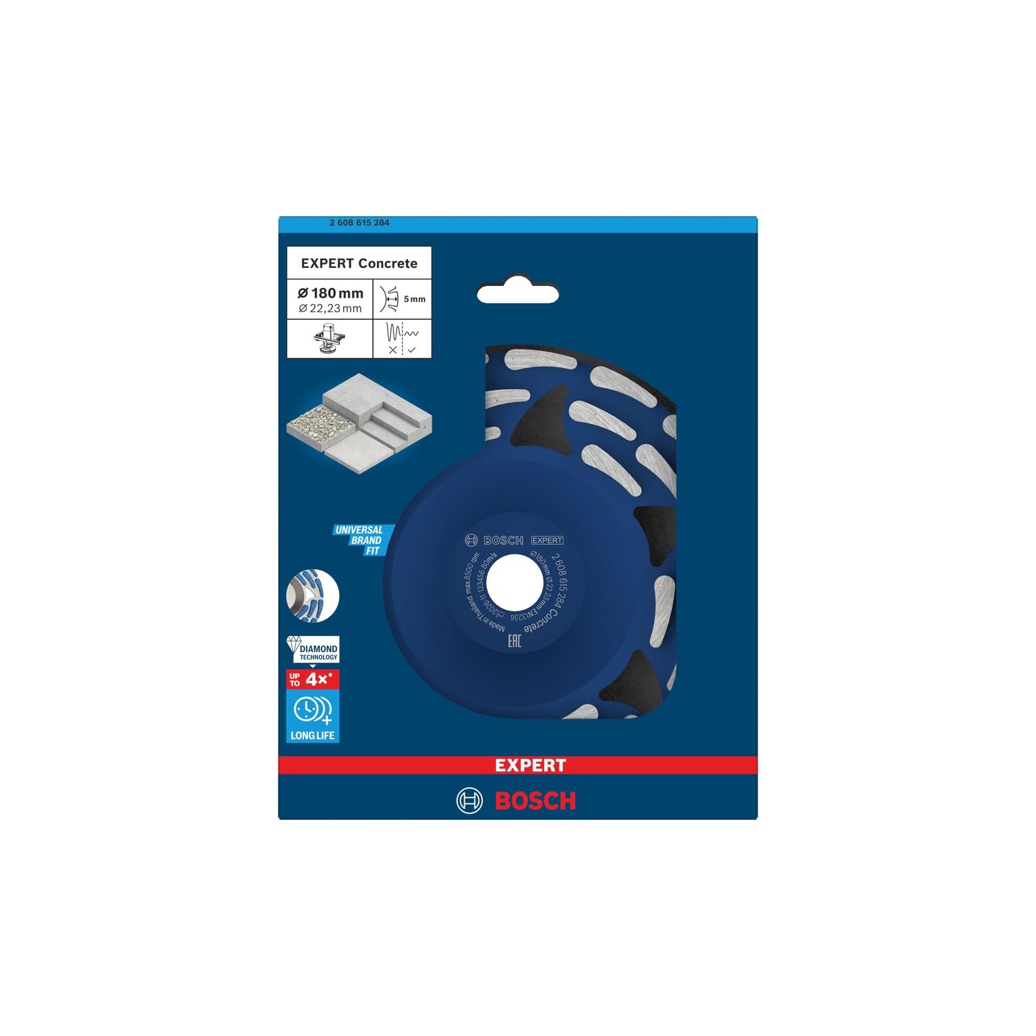 Bosch 1x Diamentowa tarcza garnkowa EXPERT Concrete do szlifierek do betonu, otwór 19–22,23 mm (do Beton, Ø 180 mm, Professional Akcesoria Szlifierka do betonu)