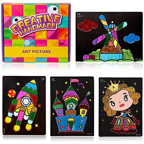 Berry President 12 Packs Stickers Painting Cards Art Kids Coloring DIY Paper Craft Kit with 30 Corlored Paper for Chidlren Cover