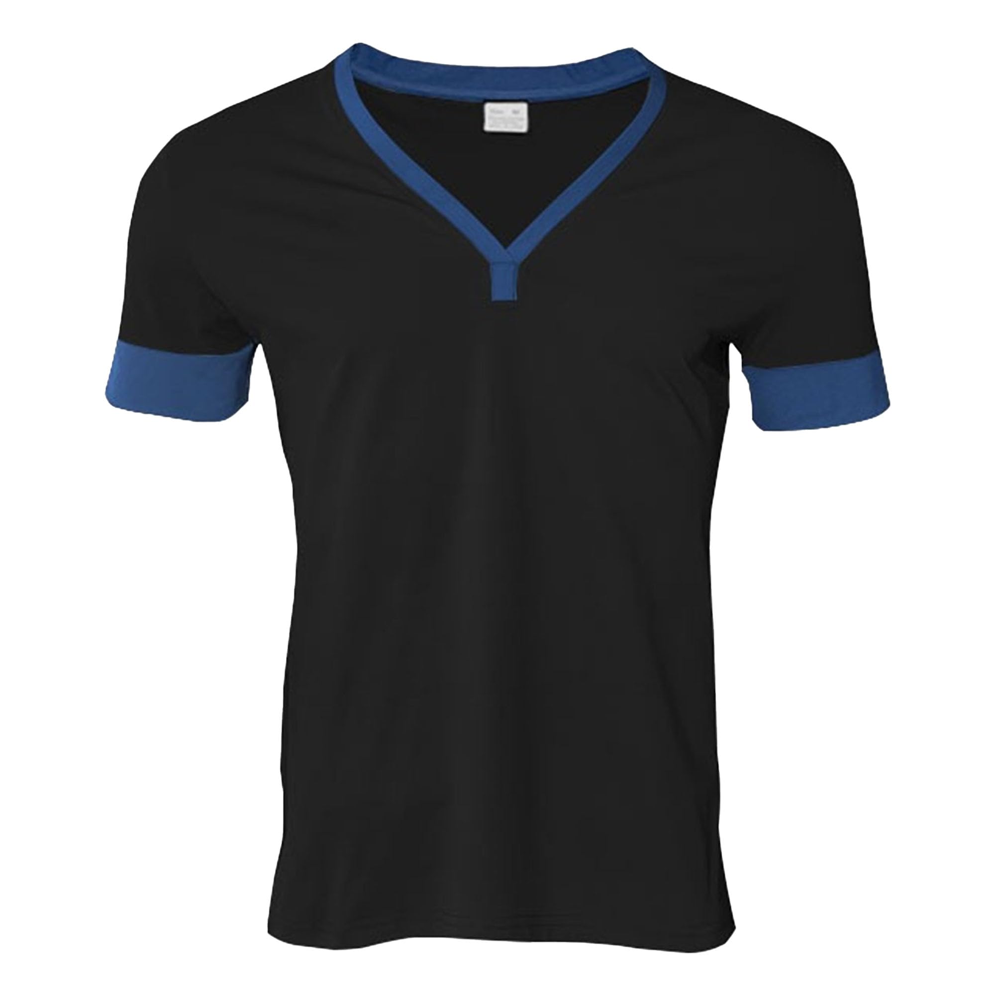 Men Casual Color Block Pullover Top Classic Thin Sport V-Neck T-Shirt Summer Moisture Wicking Outdoor Jogging Shirt (Black,X-Large)