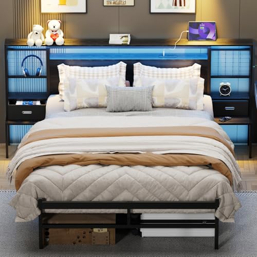 La Mejor Recopilación de Recamara Matrimonial - los más vendidos. 47 Cuezal Base Cama Matrimonial, con Cabecera de Almacenamiento, 1.4M Base de Cama Matrimonial con LED y Estación de Carga, Dos mesitas de Noche, Estructuras de Cama Fácil de...