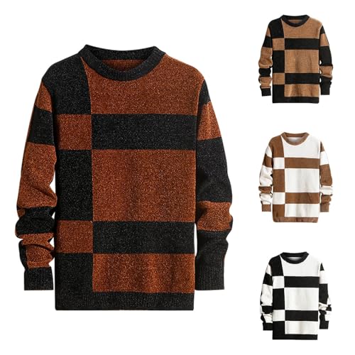 Cambkatl Men's Stylish Color Block Crewneck Sweaters, Loose Fit Casual Long Sleeve Pullover Knit Sweater Thermal Tops2