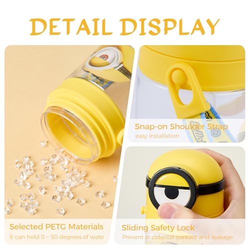 Image of MINISO Minions Insulated Water Bottle with Straw 20 oz Travel Tumbler with Lid Holder Compatible Cup BPA-Free Bottle with Strap for Boys Girls and Kids School Office Home