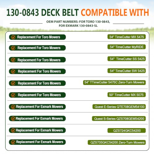 Image of 130-0843 130-0843-SL Deck Belt 1 /2 inchx144.4 inch for Toro & for Exmark Aramid | Fits Toro TimeCutter 54 inch MX5475 MX5075 SS5425 SW5425 for Exmark Quest mower