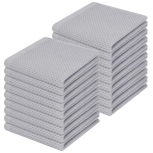 Image of Homaxy 100% Cotton Waffle Weave Kitchen Dish Cloths, Ultra Soft Absorbent Quick Drying Dish Towels, 12 x 12 Inches, 18-Pack, Light Gray