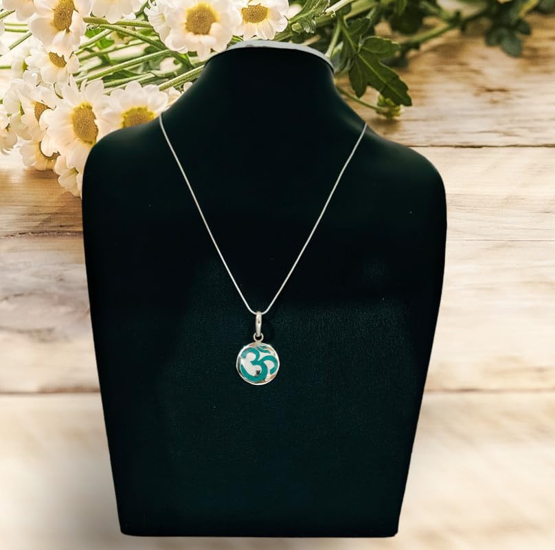 Pendenti Om Pietra Preziosa Naturale Inlay Argento Sterling Placcato 925 Gioielli bohémien spiritualei Pace Armonia Fatti A Mano per Donne Euomini