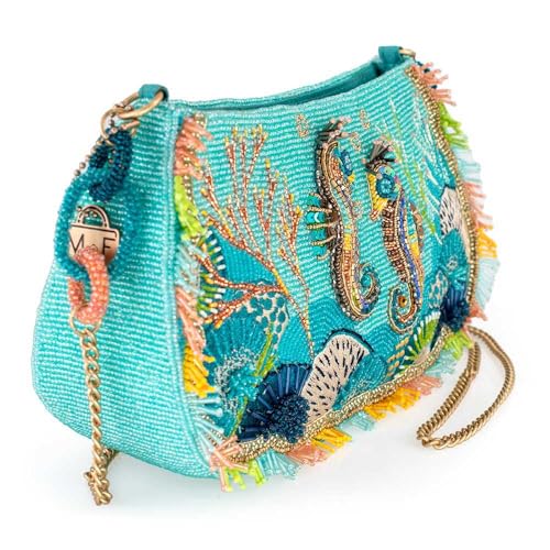 Mary Frances Reef Rider Beaded Crossbody Handbag Ocean Seahorse Embellished Purse Coral Themed Evening Bag, Multicolor3