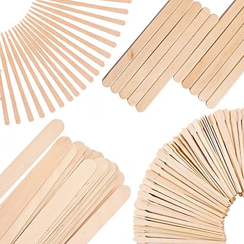 Mibly 4 Style Assorted Wooden Wax Sticks - for Body Legs Face and Small Medium Large Sizes Eyebrow Waxing Applicator Spatulas for Hair Removal or Wood Craft Sticks (250 Piece Set)