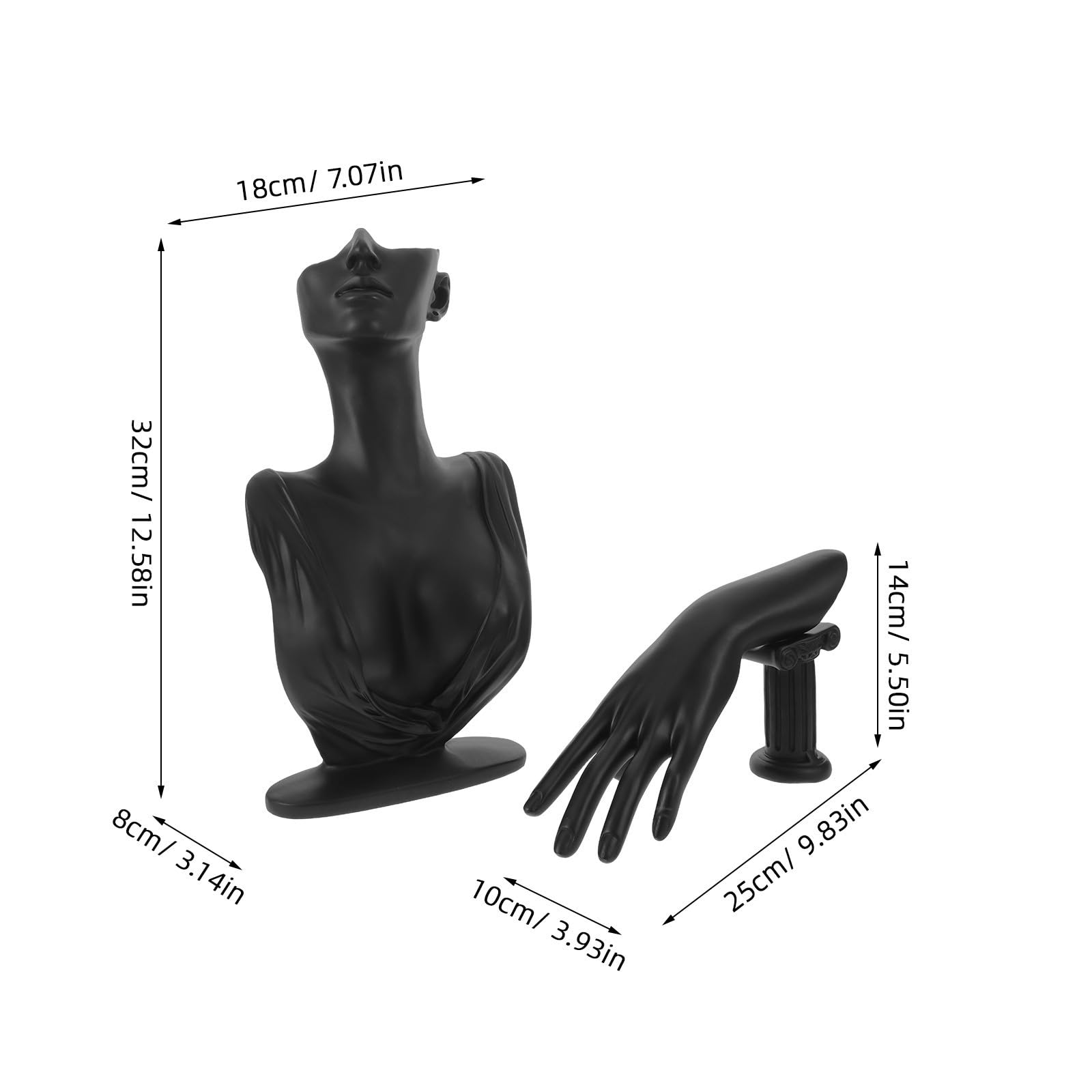 minkissy 2 Pièces Présentoir de Vente Mannequin de Bijoux en Résine Noir