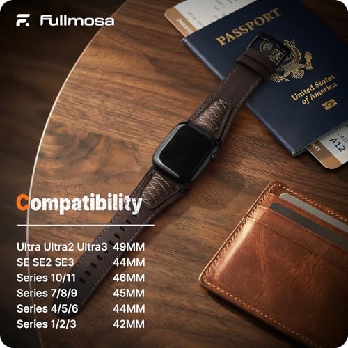 Image of Fullmosa Top Grain Vintage Leather Strap Compatible for Apple Watch | Ultra3 /2 /1 49mm 46mm 45mm 44mm 42mm (NO WATCH) Premium Leather Band for iWatch SE3 /2 /1 series 11 10 9 8 7 6 5 4 3 2 1 Men
