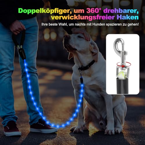 YFbrite wasserdichte Hundeleine mit Beleuchtung und 15 Blinkmodi – Superhelle LED-Hundeleine für kleine, mittelgroße und große Hunde – Wiederaufladbare Hundeleinen Typ C mit Licht (6ft(180cm))