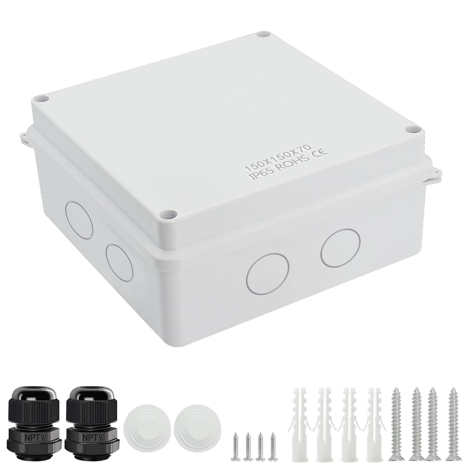 LeMotech Junction Box, Electrical Box IP65 Water Resistant Dustproof ABS Plastic Project Enclosure for Electronics White 5.9 x 5.9 x 2.8 inch