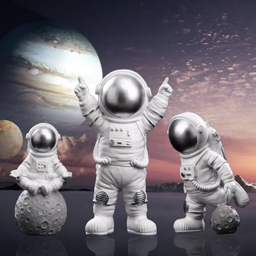 Vastsea 3 Piezas Adornos de Astronauta, Modelo de Figura de Astronauta, Decoraciones de Pastel de Astronauta, Aplicar para Navidad, Decoraciones Cumpleaños de Fiesta(Plata)