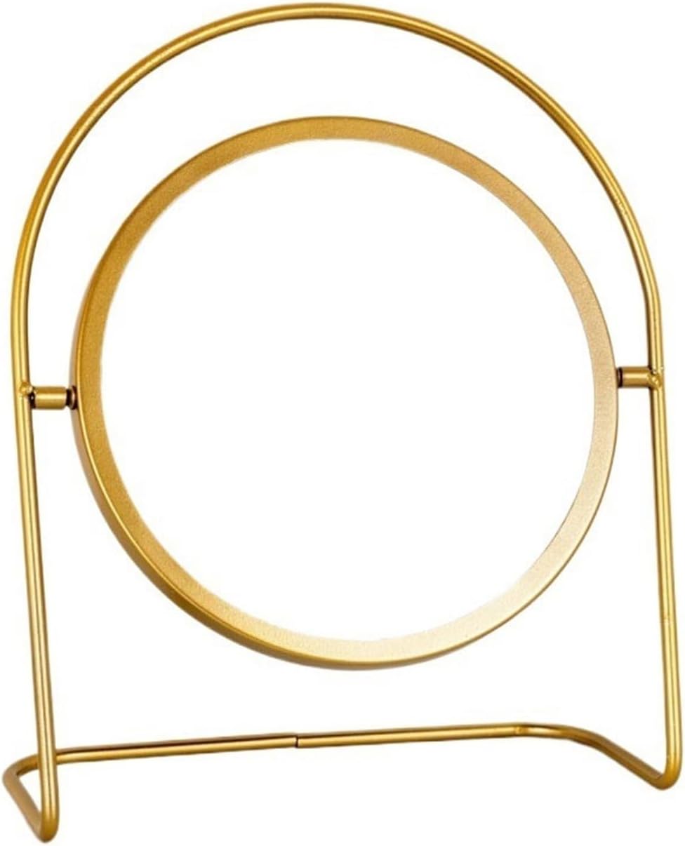 Makeup Mirror High-Grade Desktop Standable Desktop Household Vanity Mirror Bedroom Metal Makeup Mirror Bathroom Mirror Beauty Mirror(Gold)