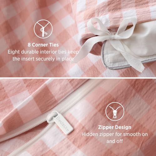 Image of Bedsure Gingham Ruffle Duvet Cover Set, Full, Cotton-Like Quilt Cover, Pink