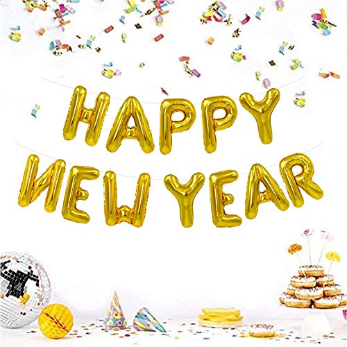 Image of TONIFUL Gold Happy New Year Balloons 16 Inches Mylar Foil Letter Sign Banner balloon For 2025 New Years Eve Party Anniversary Decor Home Party Decorations
