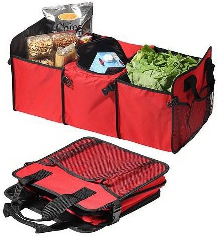 1pc Red Oxford Fabric Lightweight Multipurpose Car SUV Organizer Folding Collapsible Foldable Cargo Storage Box Bag Case Car Boot w/ Rope Handles For Travel Vocation Trip Camping New