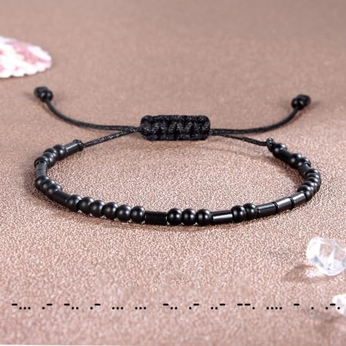 Morse Code Bracelets for Women Inspirational Gifts for Her Adjustable Black Adjustable Braided Men Bracelets Motivational Best Friend Birthday Gifts for Sister Daughter Mom Dad Christmas Jewelry…