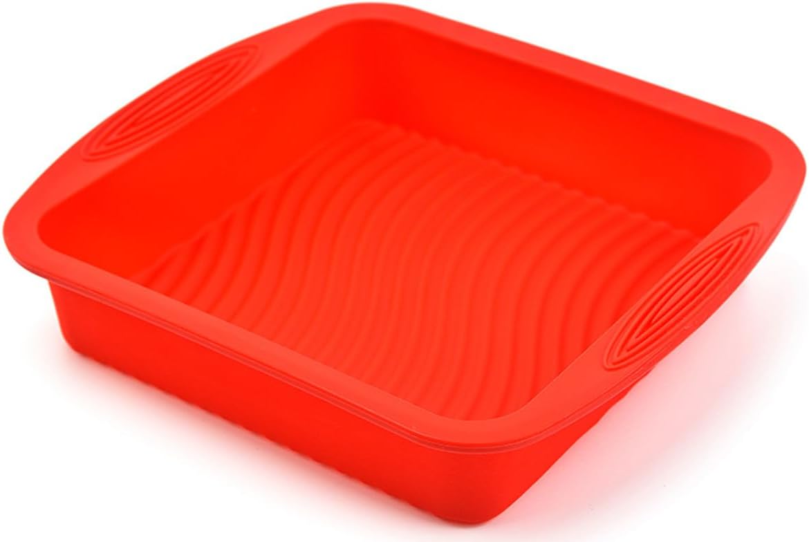 8" Nostick Square Silicone Cake Pan Baking Plate Pans Bake Tray Mold - Red